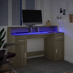 Berkfield Home Desk with LED Lights Sonoma Oak 140x55x91 cm Engineered Wood in Brown - Size: 140 x 55 x 91 cm - thumbnail 5