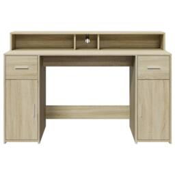 Berkfield Home Desk with LED Lights Sonoma Oak 140x55x91 cm Engineered Wood in Brown - Size: 140 x 55 x 91 cm - thumbnail 6