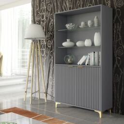 Creative Furniture Tide Crest Display Cabinet 175cm - Modern Fluted Design in Grey or White in Dark Grey - thumbnail 6