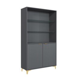 Creative Furniture Tide Crest Display Cabinet 175cm - Modern Fluted Design in Grey or White in Dark Grey - thumbnail 3