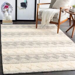 Livabliss Hygge-Hand Woven White Wool Cottage Living Dining Bedroom Rug in Charcoal - Size: 180 cm x 250 cm - thumbnail 1