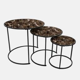 OHS Manhattan Marble Effect Nest of 3 Round Side Coffee Table in Chocolate - thumbnail 2