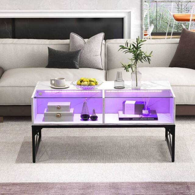 Costway High-gloss LED Coffee Table Center Table Modern Accent Table in White - image 1