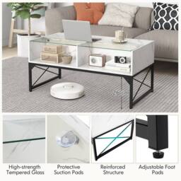 Costway High-gloss LED Coffee Table Center Table Modern Accent Table in White - thumbnail 3