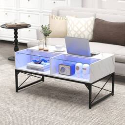 Costway High-gloss LED Coffee Table Center Table Modern Accent Table in White - thumbnail 6