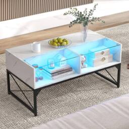 Costway High-gloss LED Coffee Table Center Table Modern Accent Table in White - thumbnail 7