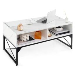 Costway High-gloss LED Coffee Table Center Table Modern Accent Table in White - thumbnail 9
