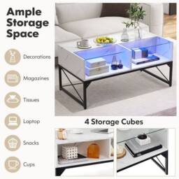 Costway High-gloss LED Coffee Table Center Table Modern Accent Table in White - thumbnail 5