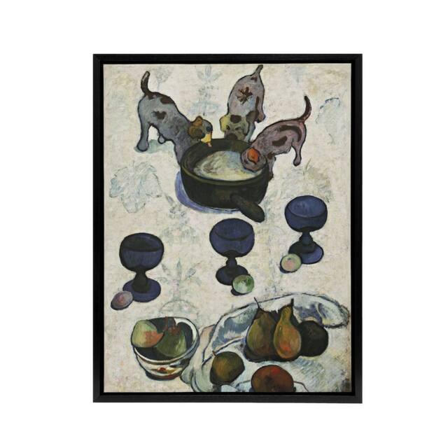 "Artery8 Still Life with Three Puppies Paul Gauguin Framed Canvas Wall Art in White - Size: W12"" x H16""" - image 1