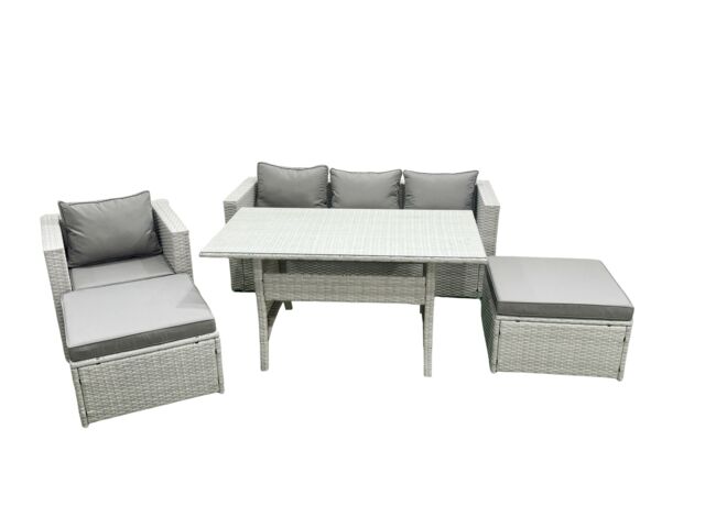 Fimous Rattan Garden Furniture Set Outdoor 6 Seater Patio Dining Sets with Glass Top Dining Table Light Grey Mixed - image 1