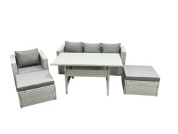 Fimous Rattan Garden Furniture Set Outdoor 6 Seater Patio Dining Sets with Glass Top Dining Table Light Grey Mixed - thumbnail 1