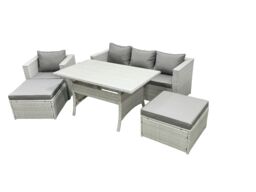 Fimous Rattan Garden Furniture Set Outdoor 6 Seater Patio Dining Sets with Glass Top Dining Table Light Grey Mixed - thumbnail 2