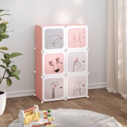 Berkfield Home Cube Storage Cabinet for Kids with 6 Cubes Pink PP - thumbnail 1