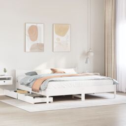 Berkfield Home Bed Frame with Drawers White 180x200 cm Super King Solid Wood Pine - thumbnail 3