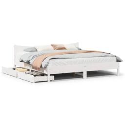 Berkfield Home Bed Frame with Drawers White 180x200 cm Super King Solid Wood Pine - thumbnail 1