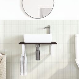 Berkfield Home Basin Shelf Wall Mounted Steel & Solid Wood Oak in Brown - thumbnail 3