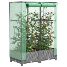 Berkfield Home Raised Bed with Greenhouse Cover Rattan Look 80x40x123 cm in Light Grey - Size: 80 x 40 x 123 cm - thumbnail 2