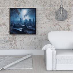 Warren Reed - Designer A Breathtaking Scene Of A Moonlit Graveyard Framed Canvas in Black - Size: w40 inch x h40 inch - thumbnail 2