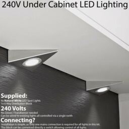 Loops 4x BRUSHED NICKEL Triangle Surface Under Cabinet Kitchen Light Kit - 240V Mains Powered - Natural White LED in Metallics - thumbnail 1