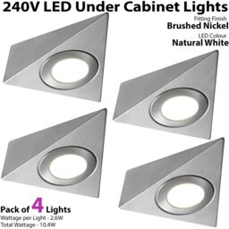 Loops 4x BRUSHED NICKEL Triangle Surface Under Cabinet Kitchen Light Kit - 240V Mains Powered - Natural White LED in Metallics - thumbnail 2
