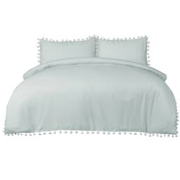 Smart Living Luxury Super Soft Pom Pom Duvet Cover & Pillowcases in Duck Egg Blue - Size: Super King - thumbnail 2