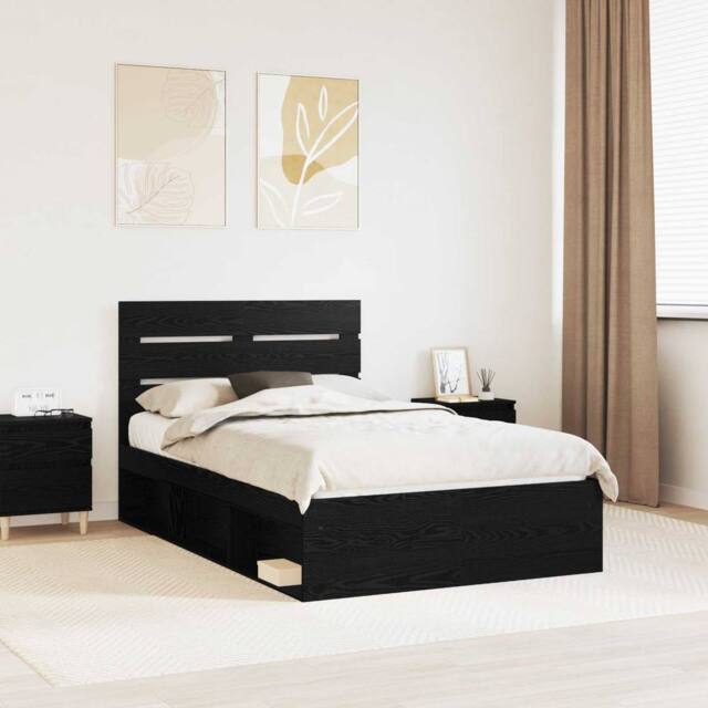 Berkfield Home Bed Frame with Headboard Black 120 x 200 cm Solid Pine Wood - image 1