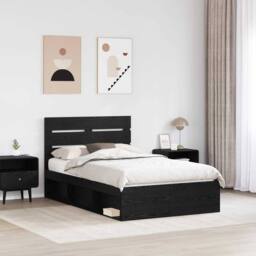 Berkfield Home Bed Frame with Headboard Black 120 x 200 cm Solid Pine Wood - thumbnail 3