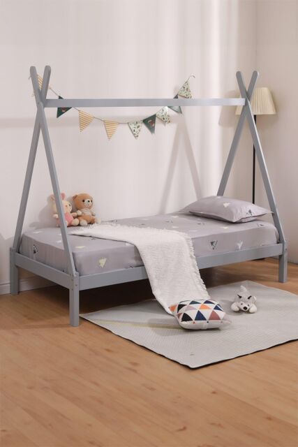SlumberWorx Harry Kids Childrens Wooden Teepee Tent Single Bed Frame in Grey - image 1