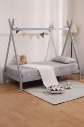 SlumberWorx Harry Kids Childrens Wooden Teepee Tent Single Bed Frame in Grey