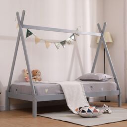 SlumberWorx Harry Kids Childrens Wooden Teepee Tent Single Bed Frame in Grey - thumbnail 3
