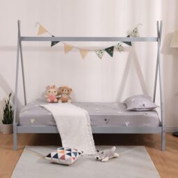 SlumberWorx Harry Kids Childrens Wooden Teepee Tent Single Bed Frame in Grey - thumbnail 4