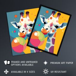 "Artery8 Wall Art Print Cute Colourful Giraffe With Balloon Graphic Artwork Zoo Animal Birthday Party Kids Bedroom Painting Poster - Size: W18"" x H24""" - thumbnail 2