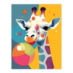 "Artery8 Wall Art Print Cute Colourful Giraffe With Balloon Graphic Artwork Zoo Animal Birthday Party Kids Bedroom Painting Poster - Size: W18"" x H24""" - thumbnail 1