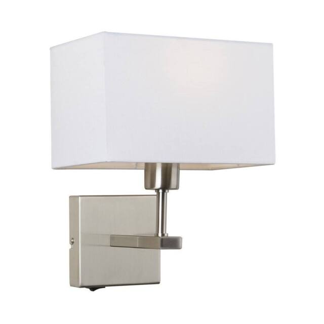 Netlighting Modern Bedside Lamp Nickel 1 Light with White Rectangular Shade E27 in Grey