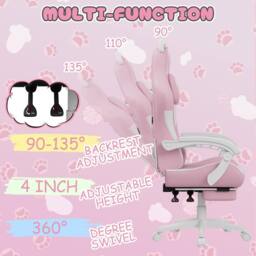Gartistgo Gaming Chair with Cat Ears, Massage Lumbar Support & Footrest in Pink - thumbnail 6