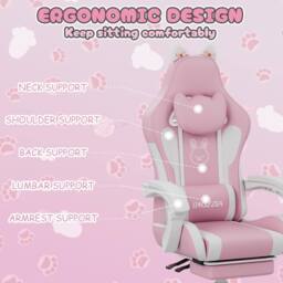 Gartistgo Gaming Chair with Cat Ears, Massage Lumbar Support & Footrest in Pink - thumbnail 5