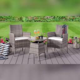 Comfy Living Ltd Rattan Garden Bistro Set With Round Table & 2 Chairs in Grey - thumbnail 1