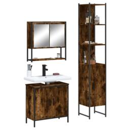 Berkfield Home 3 Piece Bathroom Furniture Set Smoked Oak Engineered Wood in Brown - thumbnail 2
