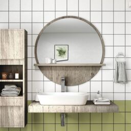 Kleankin Round Mirror for Wall Makeup Mirror with Shelf Grey Wood Effect