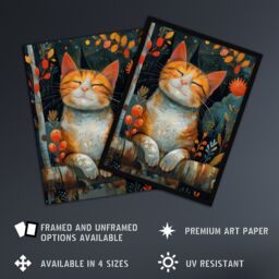 "Artery8 Wall Art Print Happy Ginger Tabby in Nature Cat Lover Painting Poster in Orange - Size: W12"" x H16""" - thumbnail 2