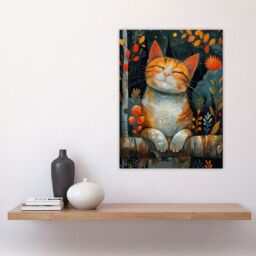"Artery8 Wall Art Print Happy Ginger Tabby in Nature Cat Lover Painting Poster in Orange - Size: W12"" x H16""" - thumbnail 4