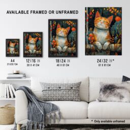 "Artery8 Wall Art Print Happy Ginger Tabby in Nature Cat Lover Painting Poster in Orange - Size: W12"" x H16""" - thumbnail 3