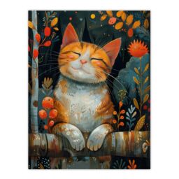 "Artery8 Wall Art Print Happy Ginger Tabby in Nature Cat Lover Painting Poster in Orange - Size: W12"" x H16""" - thumbnail 1