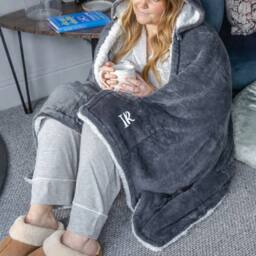 Duncan Stewart Personalised Hooded Sherpa Blanket in Grey - thumbnail 1