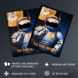 Artery8 Bitcoin To Moon Crypto Astronaut Satoshi Framed Wall Art Print in Dark Blue - Size: A4 - thumbnail 2