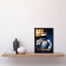Artery8 Bitcoin To Moon Crypto Astronaut Satoshi Framed Wall Art Print in Dark Blue - Size: A4 - thumbnail 4