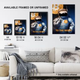 Artery8 Bitcoin To Moon Crypto Astronaut Satoshi Framed Wall Art Print in Dark Blue - Size: A4 - thumbnail 3