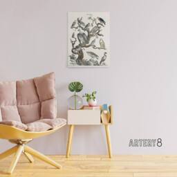 "Artery8 Birds Eagle Hawk Owl on Tree Vintage Nature Canvas Wall Art in White - Size: W18"" x H24""" - thumbnail 3