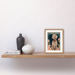 "Artery8 Wall Art Print Grey Weimaraner Dog with Ornate Pattern Fur Coat & Flowers Modern Art Nouveau Artwork Framed 9X7 Inch - Size: W7"" x H9""" - thumbnail 2