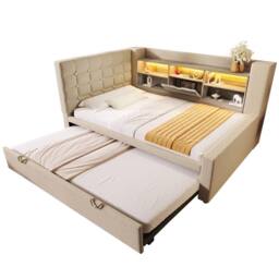 ModernLuxe Upholstered daybed with headboard storage & pull out trundle bed in Beige - Size: Single - thumbnail 8